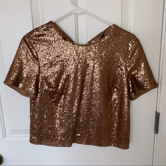 Sequin Bronze Crop-Top Short-Sleeve - Picture 2 of 5